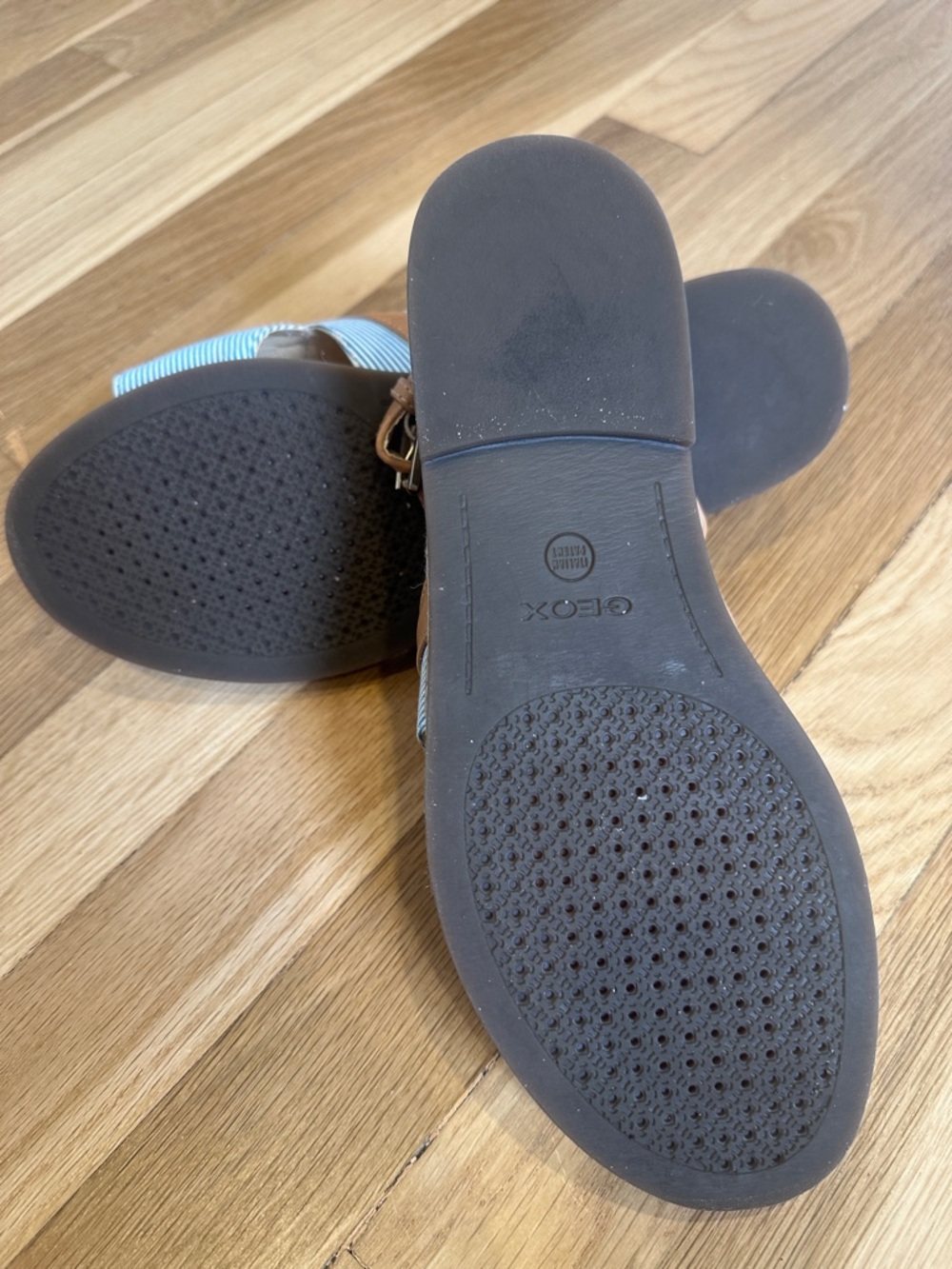 Geox White, Light Blue & Tan Slingback Sandals with Metal Accent - Picture 7 of 8